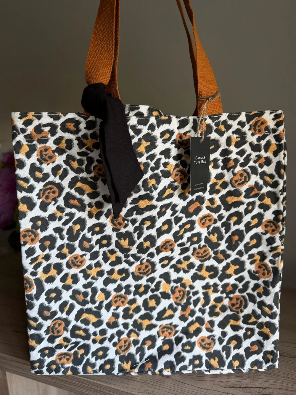 Nicole Miller Shopping Bag Print Nylon Tote reusable leopard pumpkin Halloween